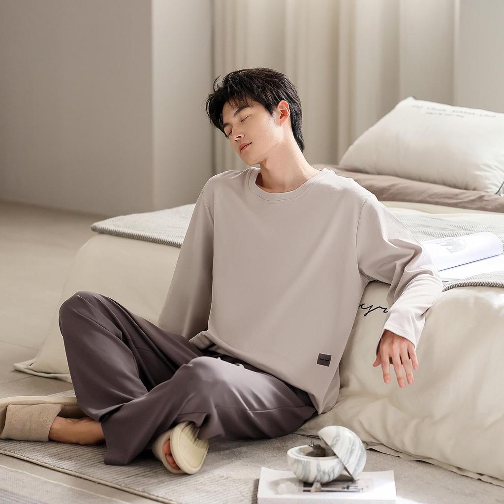 Men's Modal Long Sleeve Pajama Set – Outdoor Wearable, Plus Size, Loose Fit, Casual Homewear for Spring, Autumn, and Winter