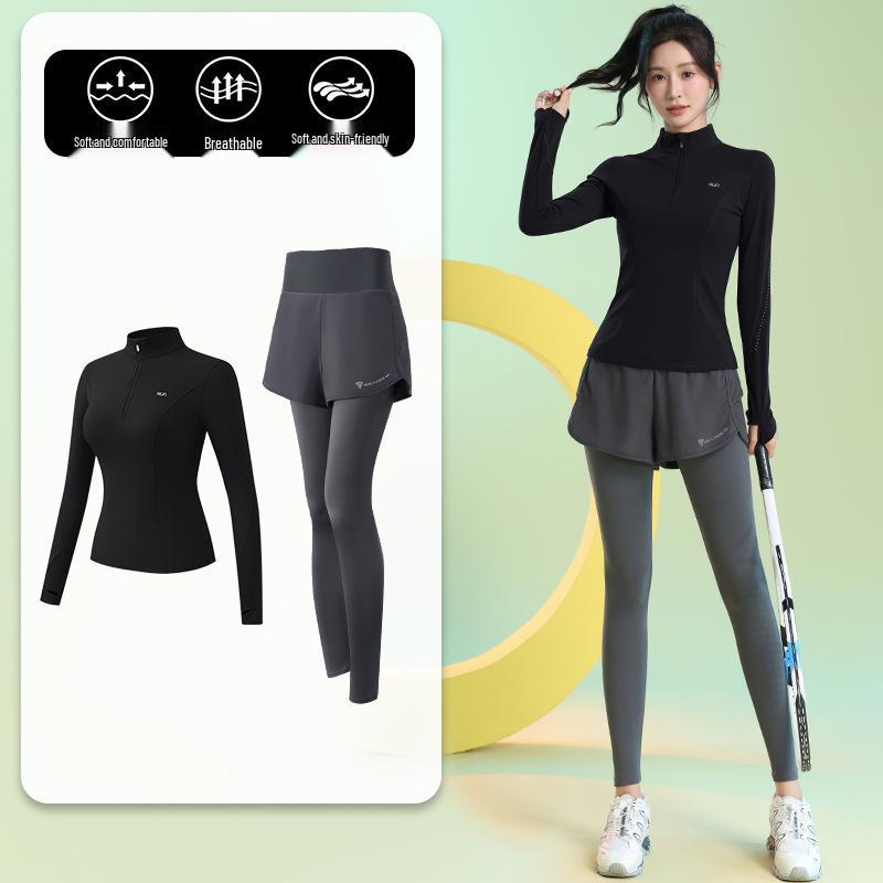 Женский эластичный комплект для йоги облегающего кроя: 2026 Новый профессиональный спортивный костюм с длинным рукавом, быстросохнущий, для осени/зимы XL