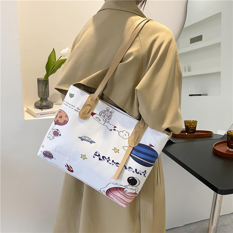 Cute Graffiti Print Tote Bag for Women Fashion Large Capacity Shoulder Handbag KTB
