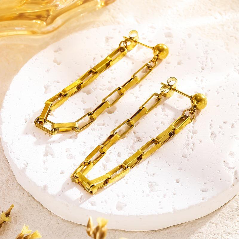 2026 French-Inspired Retro Tassel Chain Earrings - 18K Gold, Hong Kong Style for Women