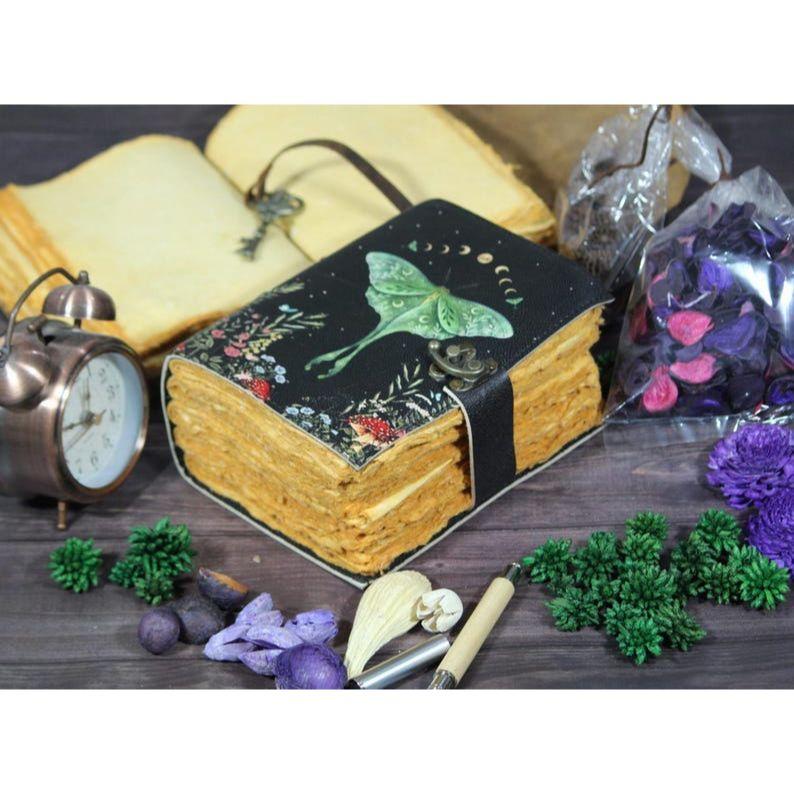 Luna Moth Leather Book of Shadows: Handmade Witchcraft Grimoire