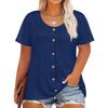 Plus Size Women's Fashion Casual Vintage Soild O-Neck Short Sleeve Button T-Shirt Top