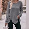 Women's Long Sleeve Ribbed Knit Button Down T-Shirt - Soft Brushed Cotton Crewneck Casual Top