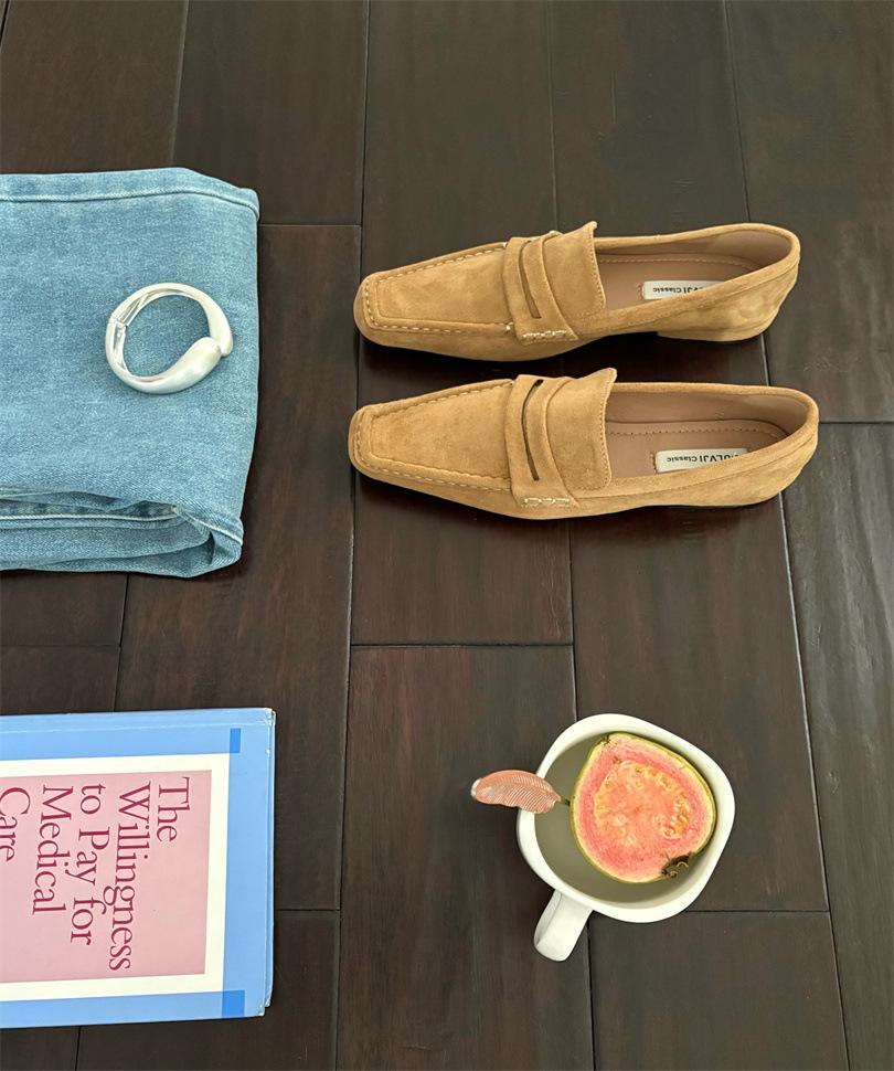 

Ретро лоферы 2025 весна новые шлепанцы одинарные туфли толстый каблук средний каблук низкие туфли одна педаль женская обувь 39 хаки