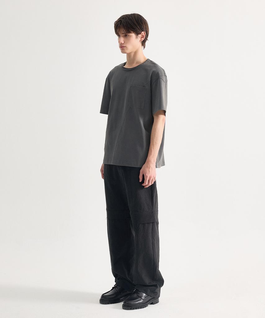 Eichijig Pigment Raw-Edge Asymmetric Panel T-Shirt -Dusty Gray