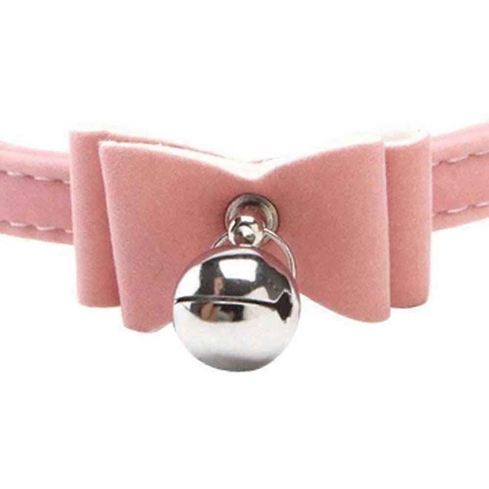 Puppy Kitten Bell Collar Velvet Bow tie pet Fashion Necked Bell Attached Safety Bowtie Pink