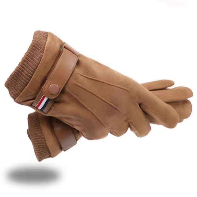 

Мужские зимние замшевые флисовые теплые перчатки с пальцами для отдыха на природе утолщенные водительские пряжки лыжные мужские варежки с сенсорным экраном хаки