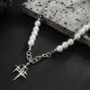 Hiphop Rock Four-Pointed Star Pendant Necklaces for Men Women Imitation Pearls Beaded Collarbone Necklaces Jewelry Accessories
