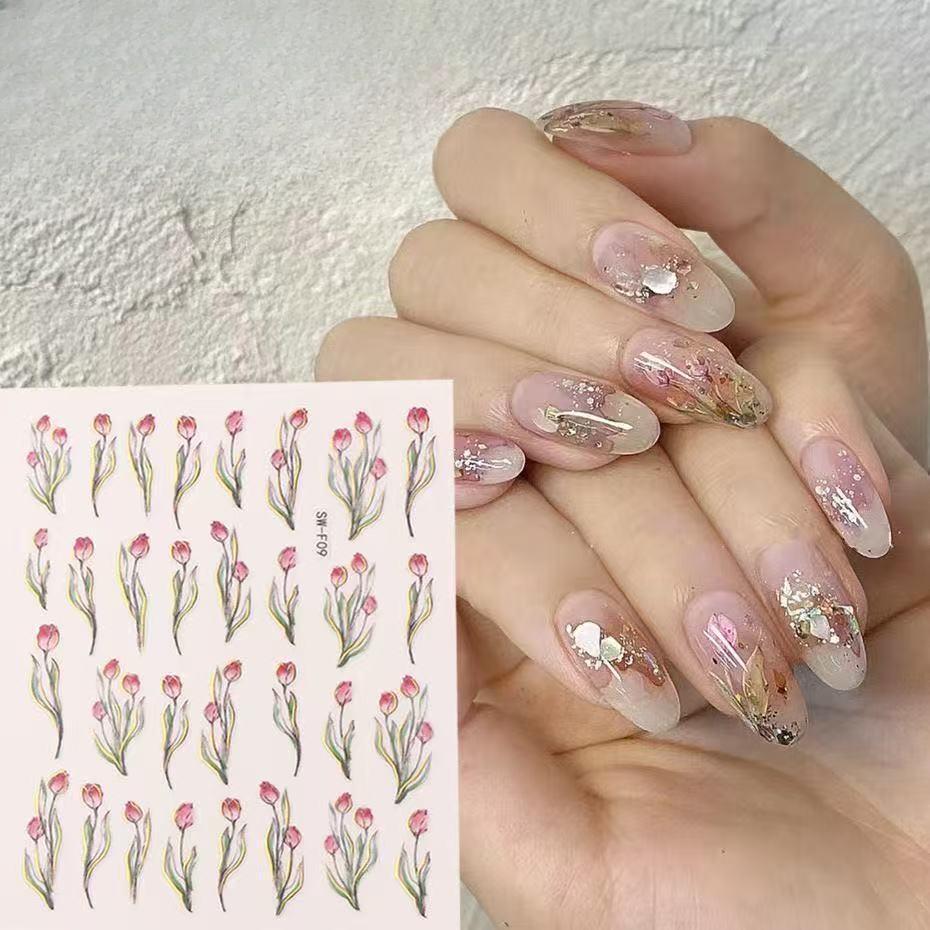 

Японские наклейки для нейл-арта Ins Маленькие свежие тюльпаны 3D Позолоченные Клеевые Водонепроницаемые Долговечные Наклейки для ногтей Аксессуары T101-Bronzing Tulip Sticker