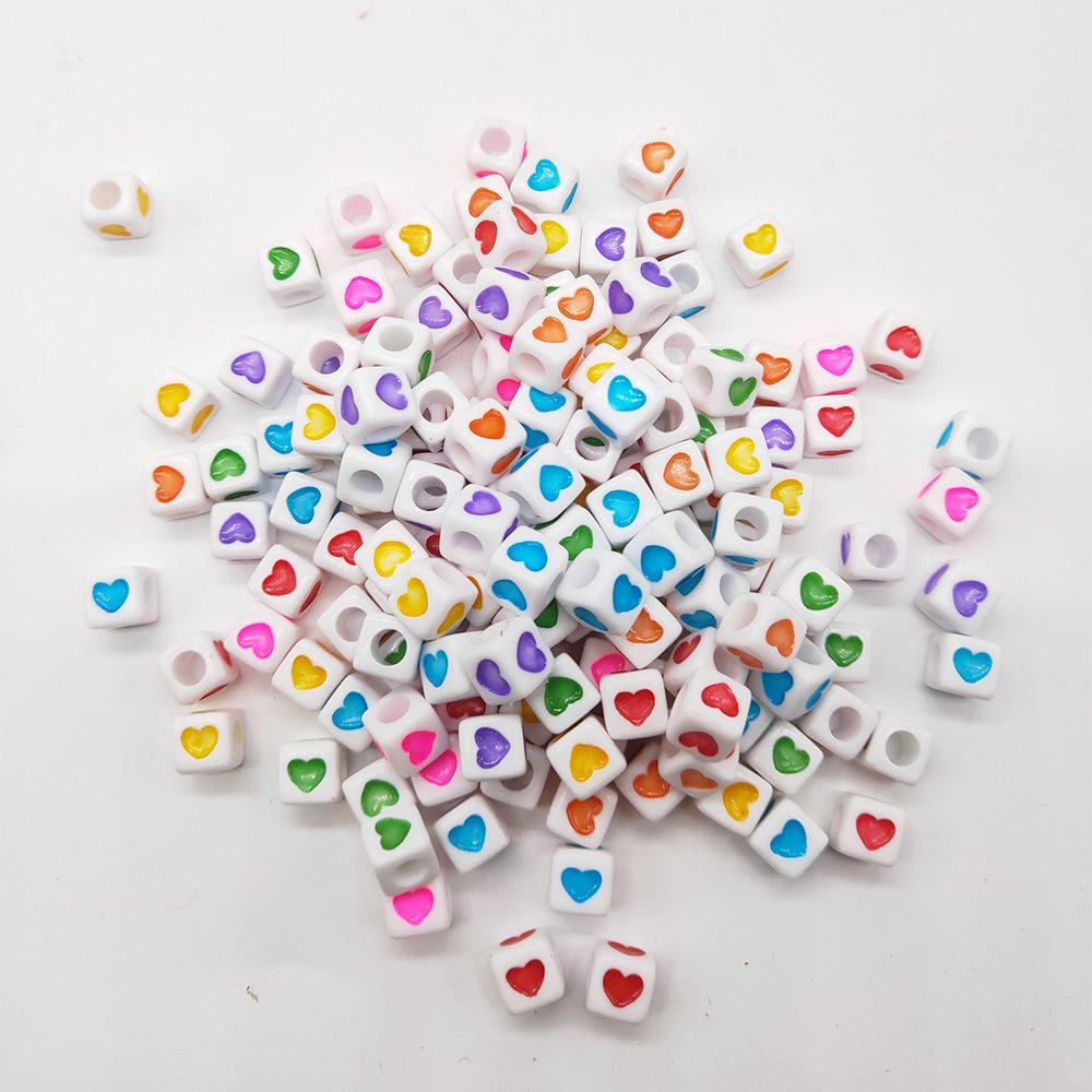 Acrylic DIY Cube Square Heart Printed Big Hole Beads for Bracelet Making Jewelry Findings