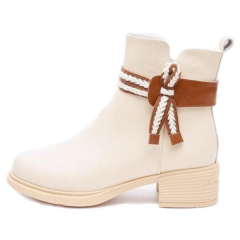 Damen Stiefeletten mit Blockabsatz - Weiches Leder im koreanischen Stil, Herbst/Winter 2025 Kollektion, Vielseitig und Figurformend für Kleider.