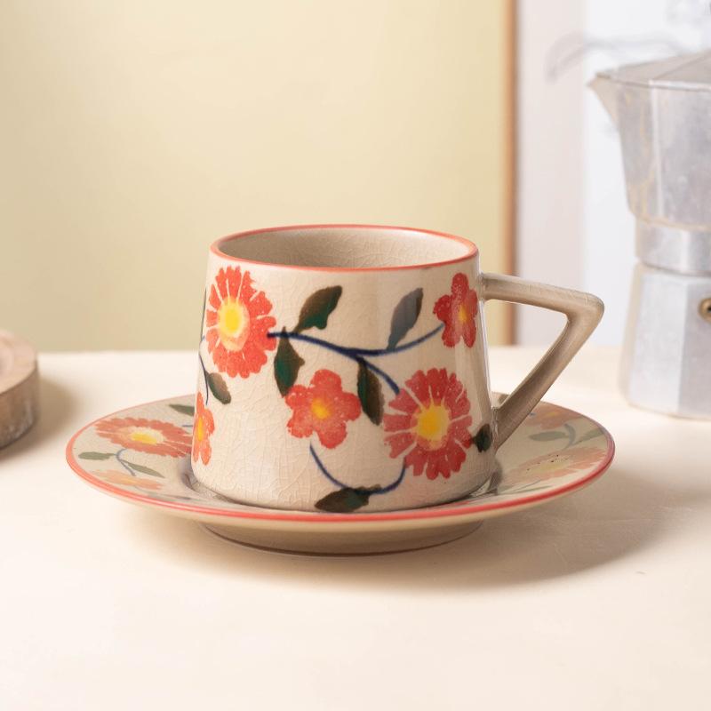 ins ceramic creative set, latte cup, mug, office afternoon tea, coarse pottery coffee cup, saucer gift box.