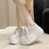 Women Spring Thick Bottom Genuine Leather Sneakers Chunky Breathable Casual Dad Shoes Female High Platform White Sport Shoes 8CM
