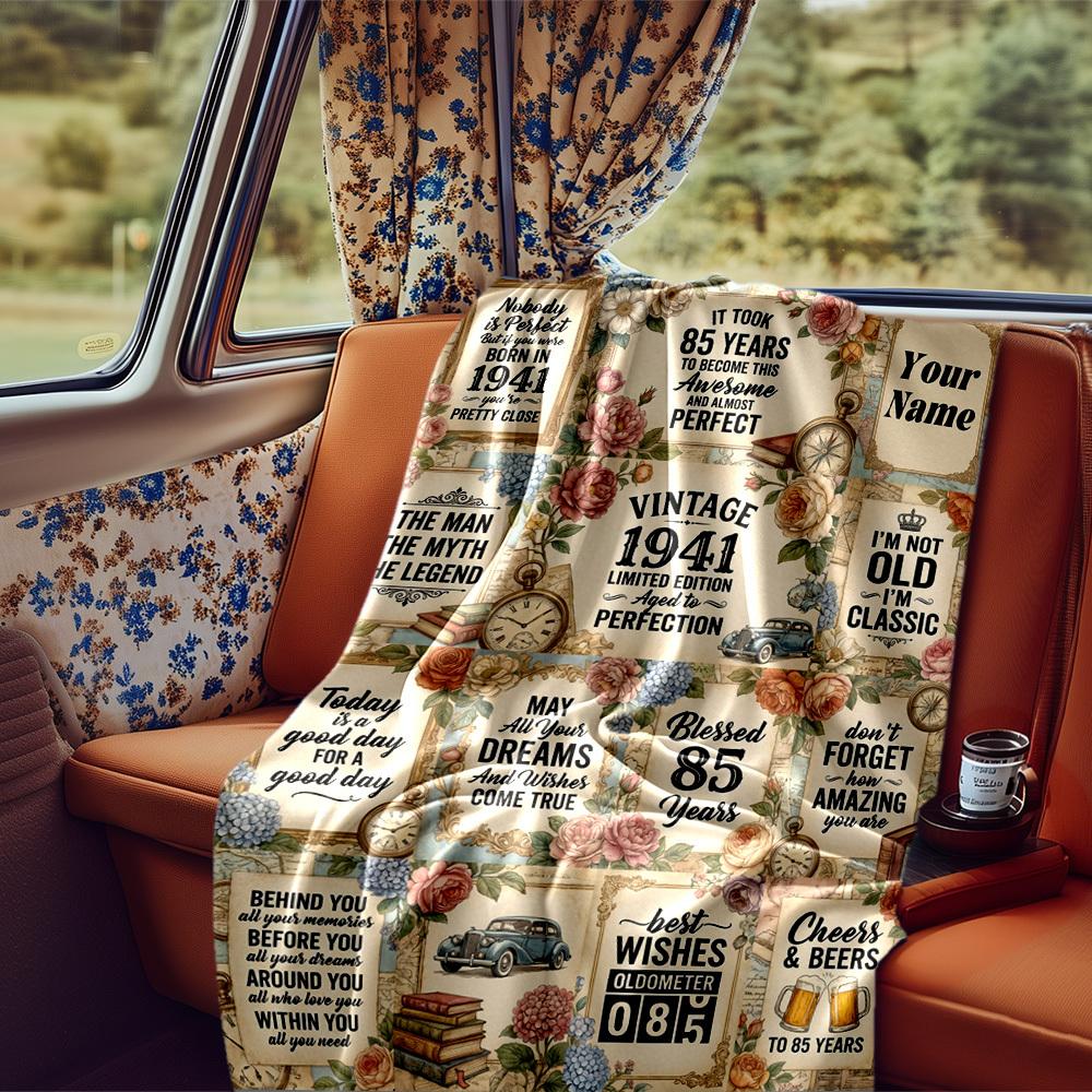 Vintage Anniversary Celebration Customize Your Name Blanket Soft Cozy Perfect For Sofa Couch Office Bed Picnics Ideal For All Seasons Modern Style
