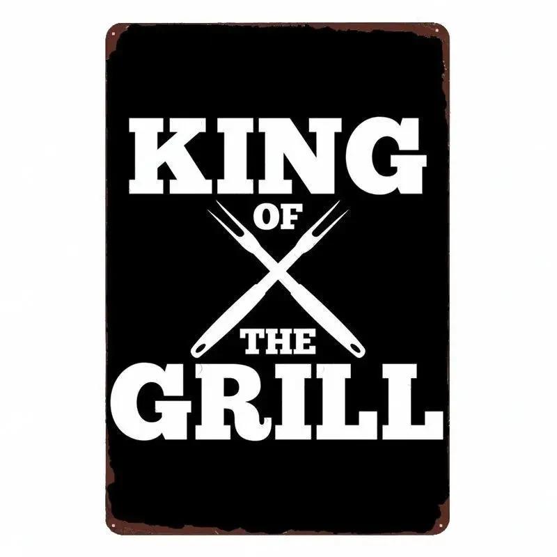 Panneau Barbecue des Pères de Jardin Roi du Grill Vintage Plaque Métallique Boîte de Conserve Bar Pub Décoration de Jardin Plaque Murale BBQ de Papa Chillin&Grillin Plaque Rétro