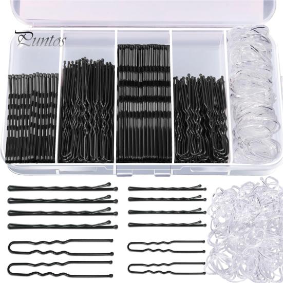 Hair Pins Kit Buns Brown U Shape Pins Hair Ties Set Easy Storage Metal Clips Hairpin Storage Box Weddings Parties Daily Wear