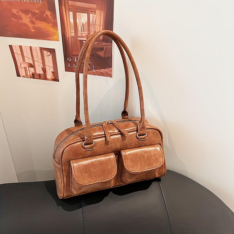 

Винтажная сумка через плечо в стиле преппи, сумка из искусственной кожи Y2K под мышками, модная женская сумка с несколькими карманами коричневый