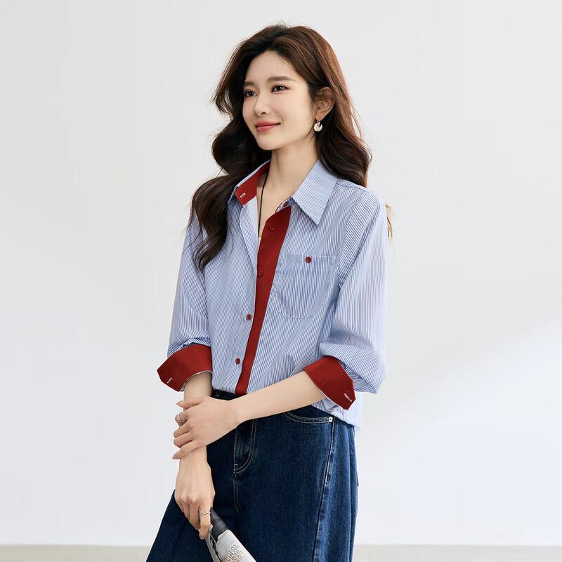 TERRE BLEUE Women s Striped Long-Sleeve Button-Up Shirt M