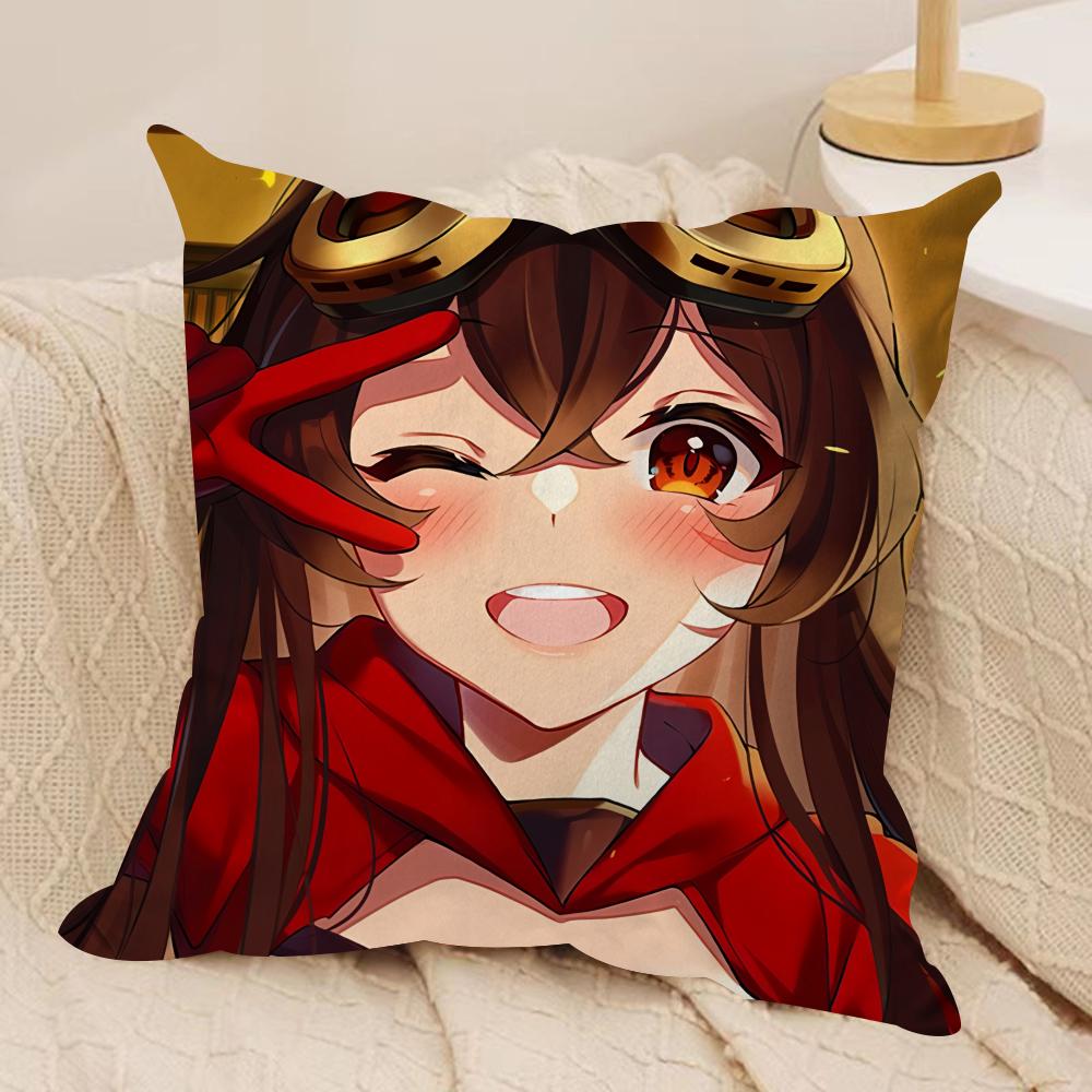 Amber Cute Genshin Impact Cushion Cover Silky Short Plush Invisible Zipper Dustproof Sofa Pillow Case For Home Decor