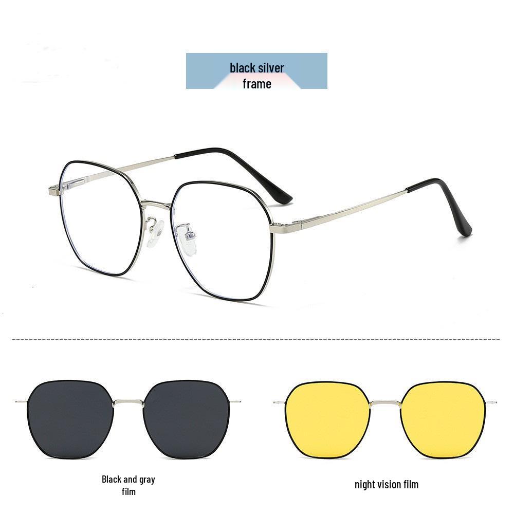 New Women's Metallic Blue Light Sunglasses with Three-in-One Magnetic Clip-On Set - Polarized Outdoor Sunglasses Unisex