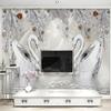 Fotobehang 3D Stereo Kristallen Diamant Zwanenmeer Romantisch Mooi Sieraden TV-achtergrond Muurschildering Europese Stijl 3D Decoratie