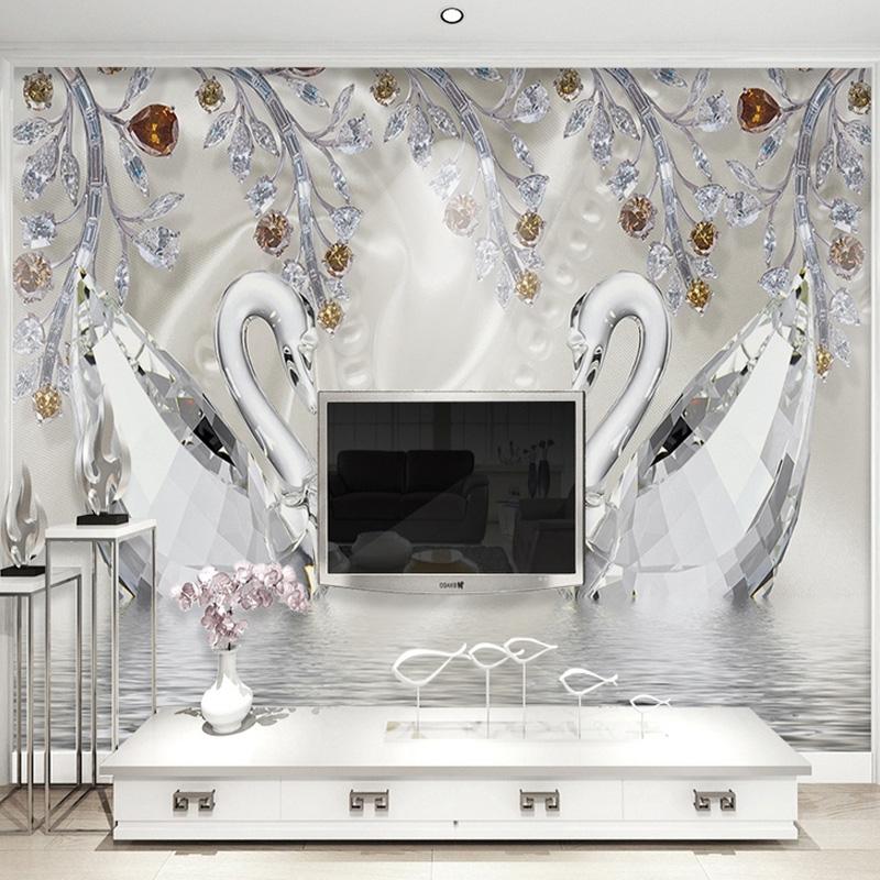 

Photo Wallpaper 3D Stereo Crystal Diamond Swan Lake Romantic Beautiful Jewelry TV background Wall Mural European Style 3 D Decor 200 cm(W) x 140 cm(H)