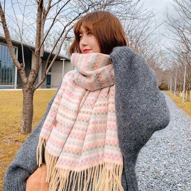 Korean Style Plaid Scarf for Women Winter Student Versatile Shawl Thickened Neck Warmer Cute Girlish Neck Gaiter