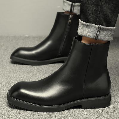 Neuer Trend Leder Reißverschluss Kurze Stiefel Herren High Top Britische Eckige Spitze Martin Stiefel Herrenschuhe Chelsea Boots Flache Sohle