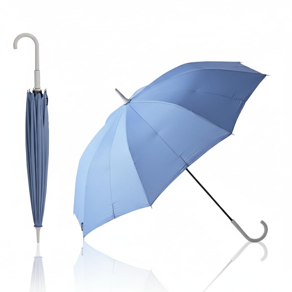 Marna Shupatto Umbrella and Long Suitable for Sunny and Rainy 16 Azure S498B - Women's Men's Umbrella, Buttonless, Unisex, Days, Ribs, Blue, 58cm,