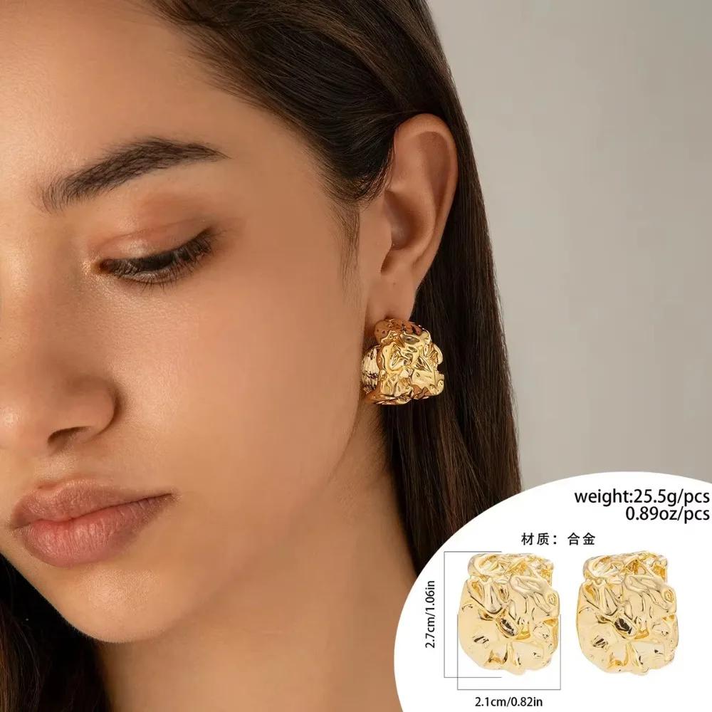 Exaggerate Trendy Liquid Lava Metal Heart Drop Stud Earrings for Women Charm Geometric Irregular Folds Party Jewelry Accessory