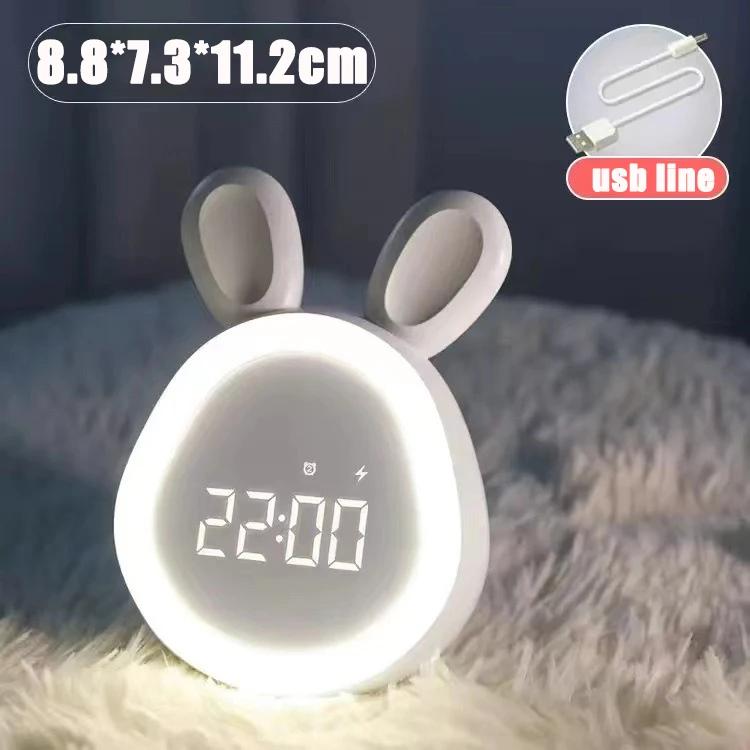 Kids Rabbit Alarm Clock With Night Light Stepless Dimming Led Digital Alarm Clock For Boys Girls Home Garden Clock Decororation