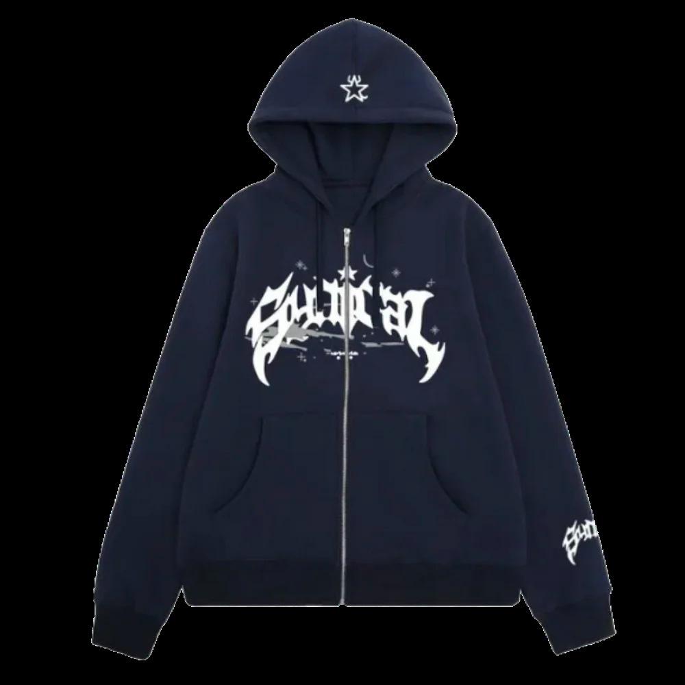 Suéter retro americano con cremallera sudadera gótica con estampado de letras y estrellas chaqueta casual una pieza