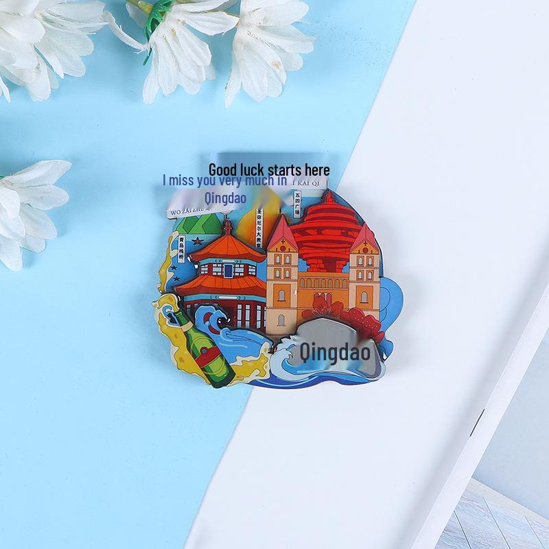 National City Scenic Cartoon Holz-Epoxid-Kühlschrankmagnet