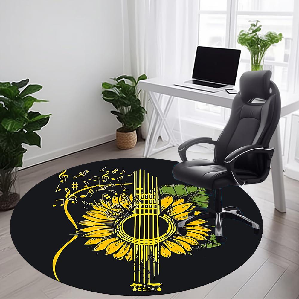 1pc Guitar Sunflower Office Round Area Rug, Indoor Mat Suitable ForOffice, Under Office Chairs Bedroom Living Room Home Decor, Room Deco T181