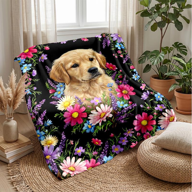 Golden Dog and Rainbow Theme blanket Lightweight Warm Flannel Blanket Decorative Throw Blanket for Home Decoration