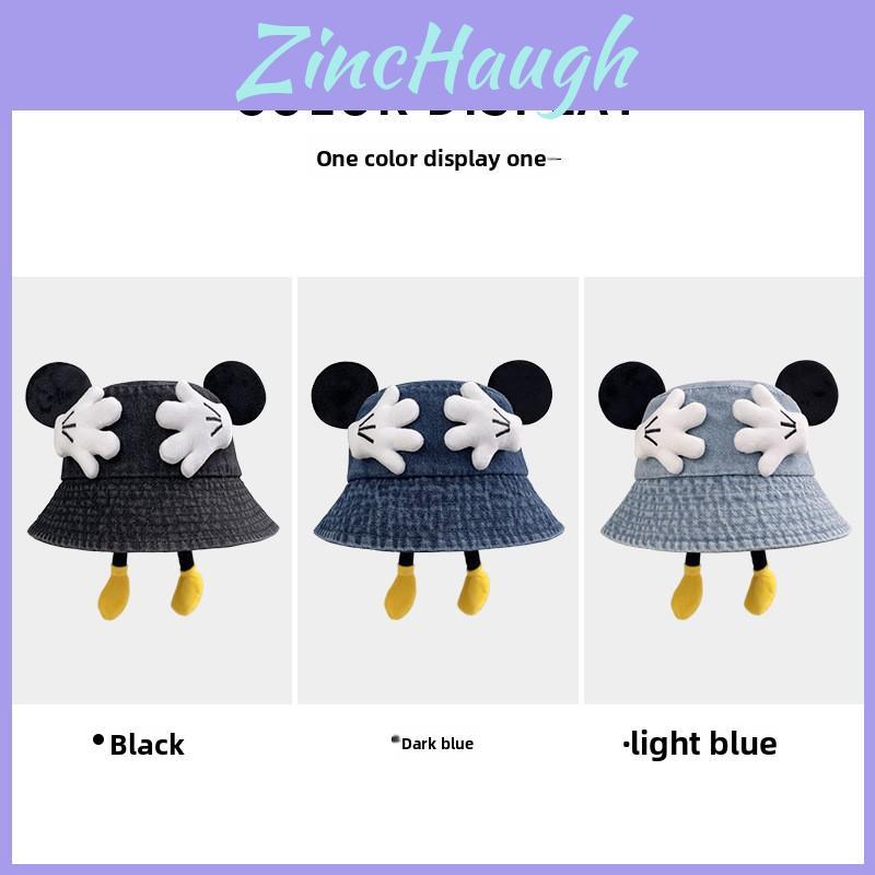 Mickey Mouse Denim Bucket Hat With Breathable Uv Protection For Summer Fashion Accessories