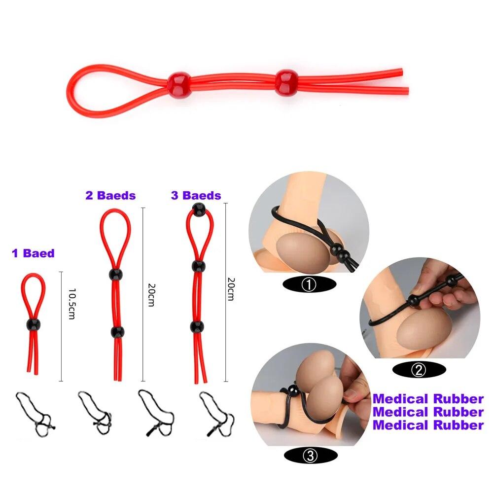 Adjustable Penis Ring Rope BeadsSpermlock Ring Assist Erection Silicone Ejaculation Delay Cock Scrotum Ring Man Lasting Cockring