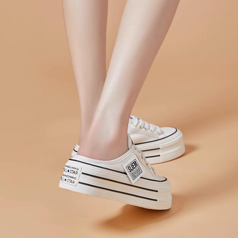 Half Slippers Women's Summer Wear 2025 New Internet Celebrity Explosion Small Thick Sole Heel Canvas Shoes