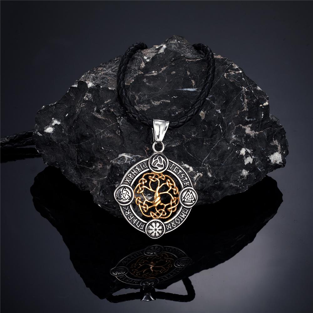 Never Fade Norse Rune Life Tree Necklace Men Gold Stainless Steel Pendant Valknut Trinity Male Lucky Amulet Viking Jewelry