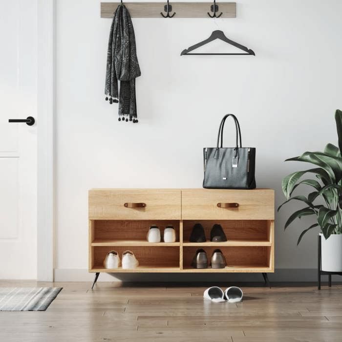 VidaXL Banc à Chaussures, Armoire à Chaussures avec 4 Étagères et Pieds, Meuble à Chaussures avec 2 Tiroirs Salon, Moderne, 829711