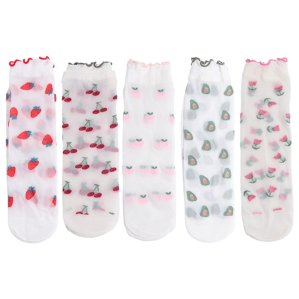Avocado Transparent Flower Ruffle Socks Cherry Fruit Mesh Tulle Mid Tube Socks JK