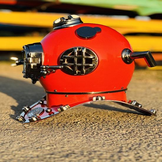Nautical 45.72 Cm US Navy Scuba Diving Nautical Helmet Maritime Ship's Decorative Red Cobalt Premium Snorkelling Helmets Office Decor.