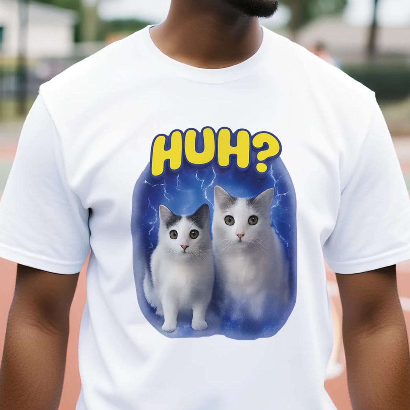 Funny HUH Meme Cat Shirt, Confused Cats Meme Tee, Lightning Cat Graphic T-Shirt, Weird Internet Humor Shirt, Cat Lover Meme Top 3XL
