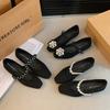 Hepburn Style New French Pearl Mary Jane Shoes Doudou Shoes Spring 2025 Square Head Flat Sole Shoes Women's Rhinestones