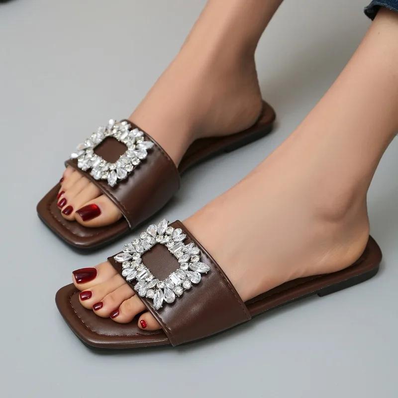 Fashion Women's Shoes 2025 New Basic Women's Slippers Fashion Crystal Daily Slippers Women Summer Plus Size Best Seller Flat Slippers