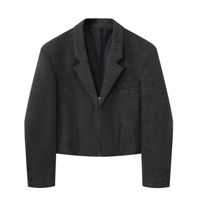 Womens Short Blazer 2025 Solid Color Zip Front Shoulder Pad Split Line Casual Jacket