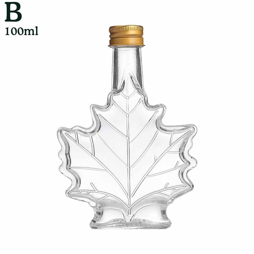 50ml 100ml 250ml Mini Maple Leaf Shape Whisky Alcohol Canning Small Wine Syrup Glass Bottles With Cover For Liquor Scotch