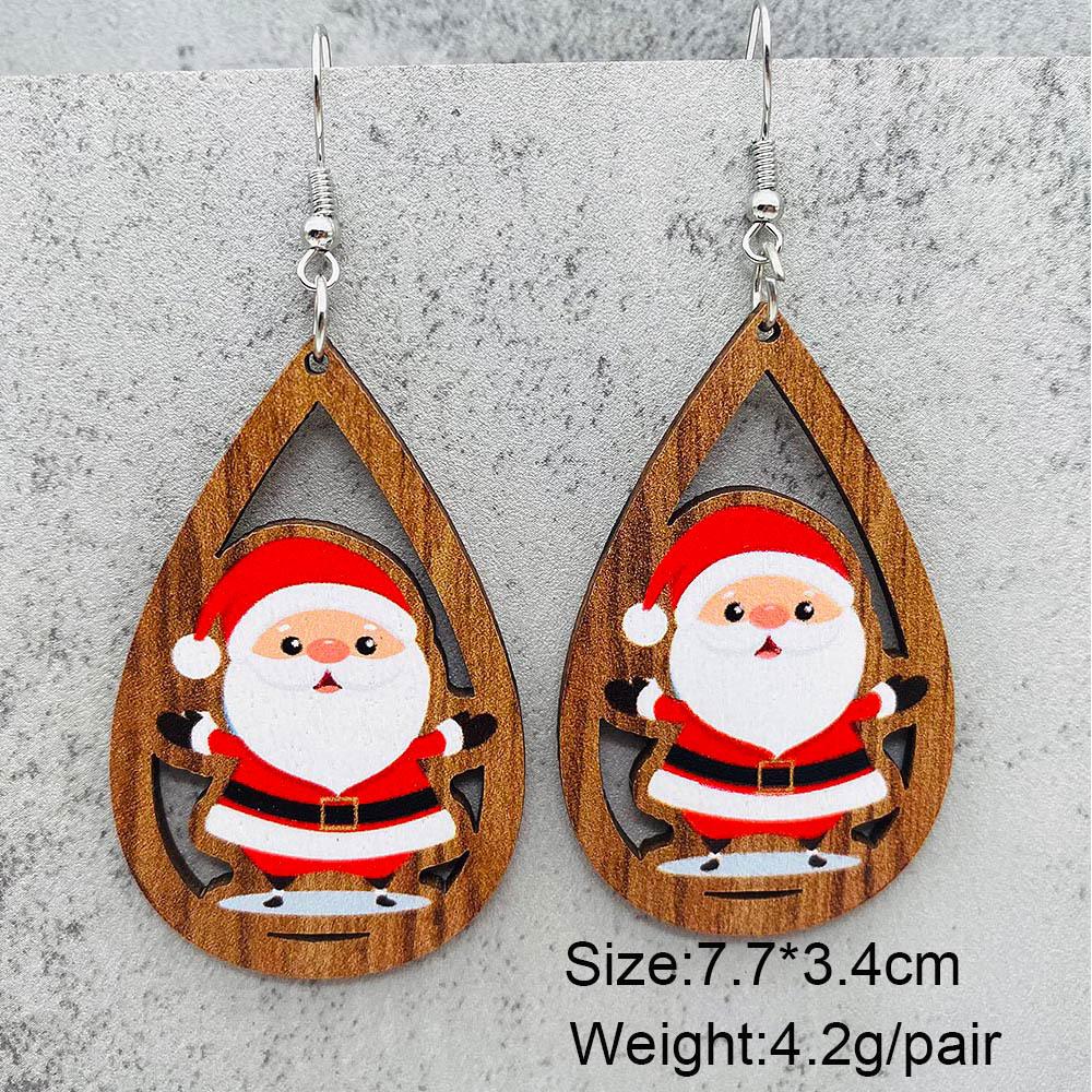 1 Pair of Christmas Holiday Ornaments Santa Bells Red Car Drops Wooden Earrings Christmas Ornaments