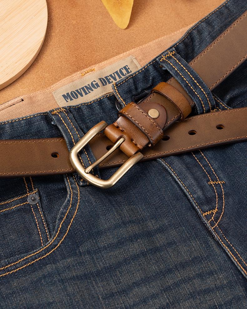 Men's Genuine Leather Retro Belt - Top Layer Cowhide, Vegetable-Tanned, Pin Buckle, Versatile for Middle-aged and Young.