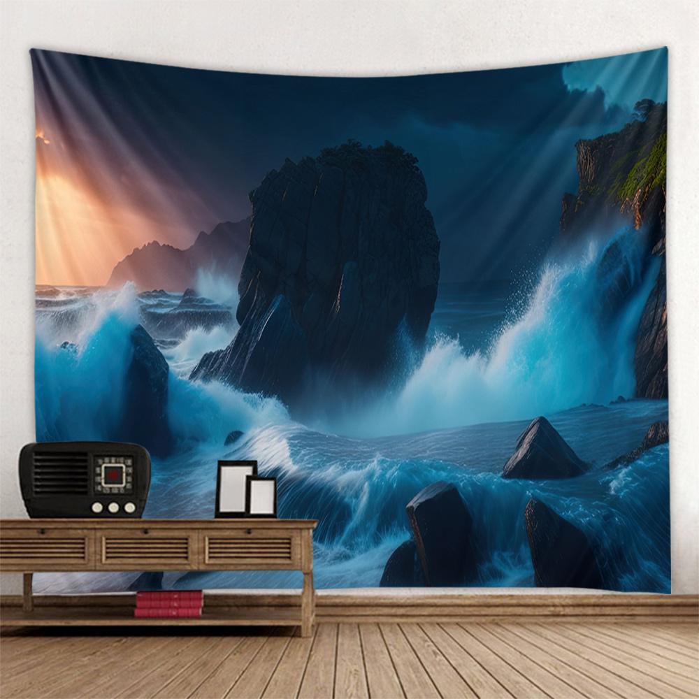 Sea Night Scene Tapestry Wall Hanging Psychedelic Hippie Decoration Background Wall Poster Living Room Home Art Decoration
